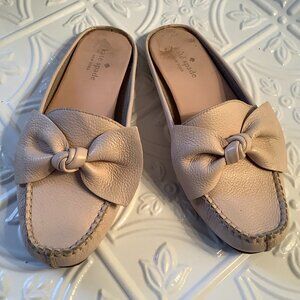 Kate Spade New York "Mallory" Soft Pink Leather Bow Flats Slides Mules Slip On